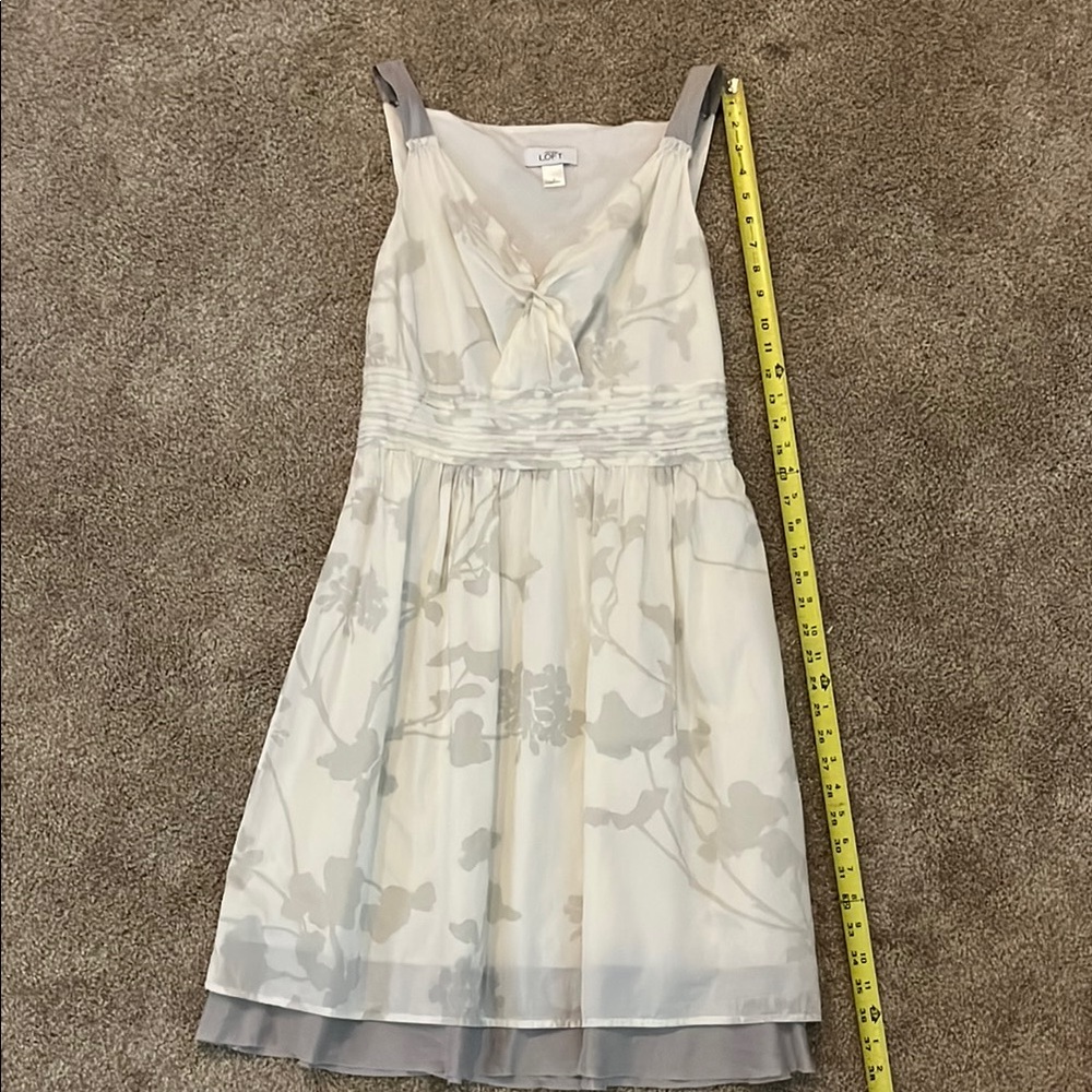 LOFT Ivory and Gray Floral Dress